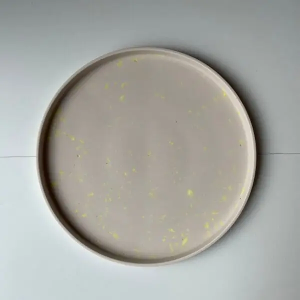 rundes Tablett 30cm | Terrazzo | weiß/neongelb