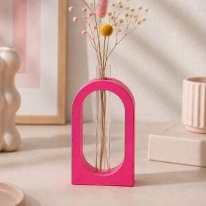 Pink arch vase with flowers