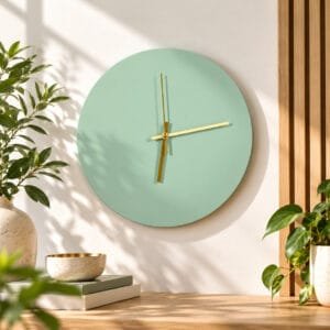 Grüne Wanduhr mit Messingzeigern